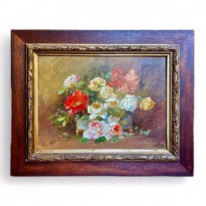 Bouquet Of Roses Painting, 19th Century 