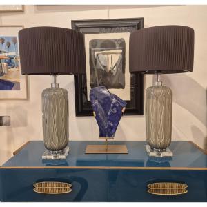 Pair Of Vintage Celadon Ceramic Table Lamps, Italy, Circa 1970