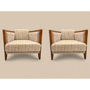 Pair Of Italian Art Deco Armchairs From The 1970s, Newly Reupholstered