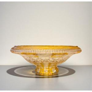 Coupe ancienne en cristal doublé ambre à décor fleuri– Époque victorienne, 19ème siècle