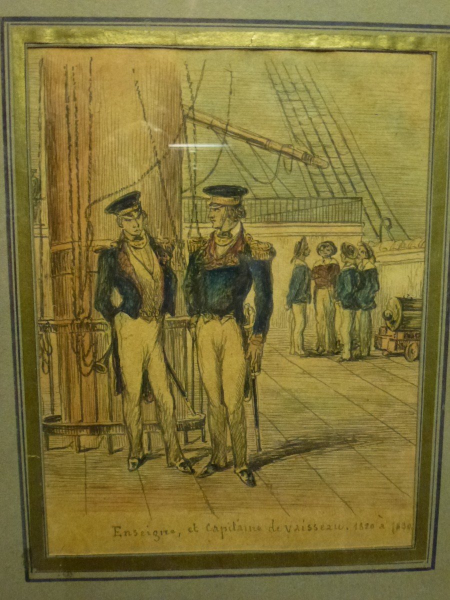 French School Mid-19th Century - Suite Of Three Drawings Of Sailor Uniforms - Militaria-photo-3