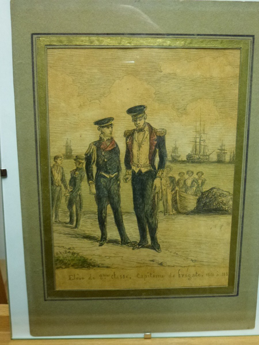 French School Mid-19th Century - Suite Of Three Drawings Of Sailor Uniforms - Militaria-photo-4