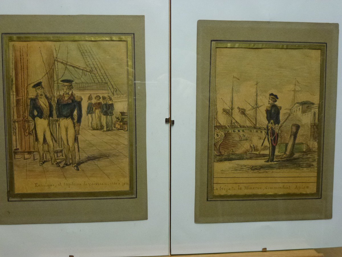 French School Mid-19th Century - Suite Of Three Drawings Of Sailor Uniforms - Militaria-photo-3