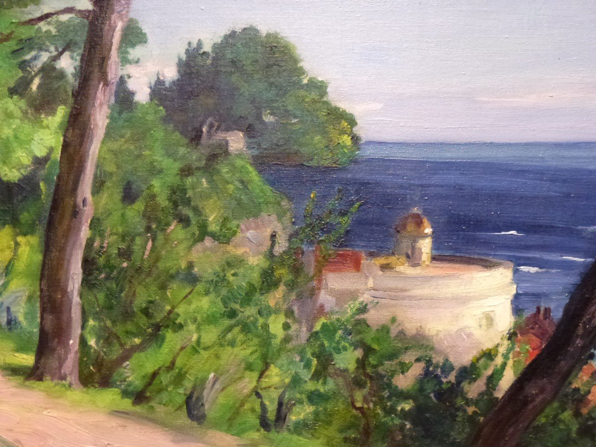 François Charles Baude (1880-1953) - "vue du Château de Nice" - Huile Sur Toile - Côte d'Azur-photo-3