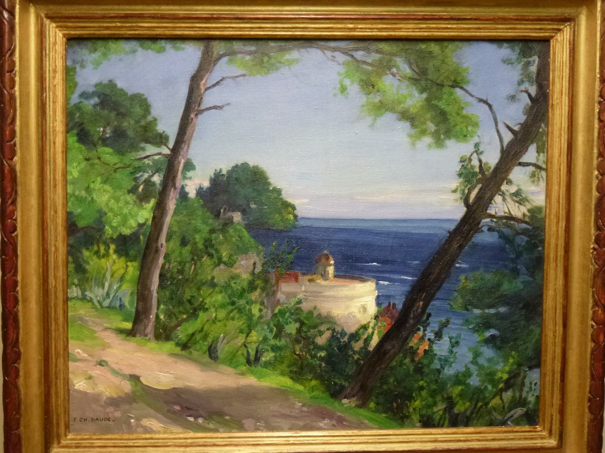 François Charles Baude (1880-1953) - "vue du Château de Nice" - Huile Sur Toile - Côte d'Azur