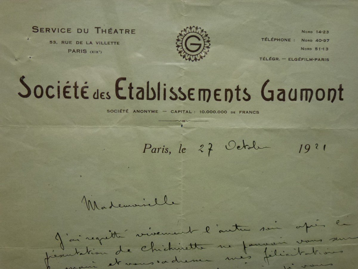 Charles Gaumont - Autograph - Header "société Des Etablissements Gaumont" - Cinema - 1921 --photo-2