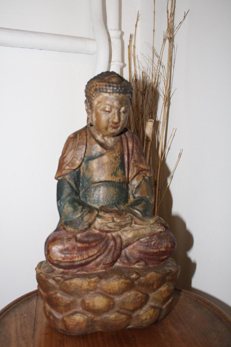 Buddha China Carved Wood Early 20th Century Asian Art-photo-2