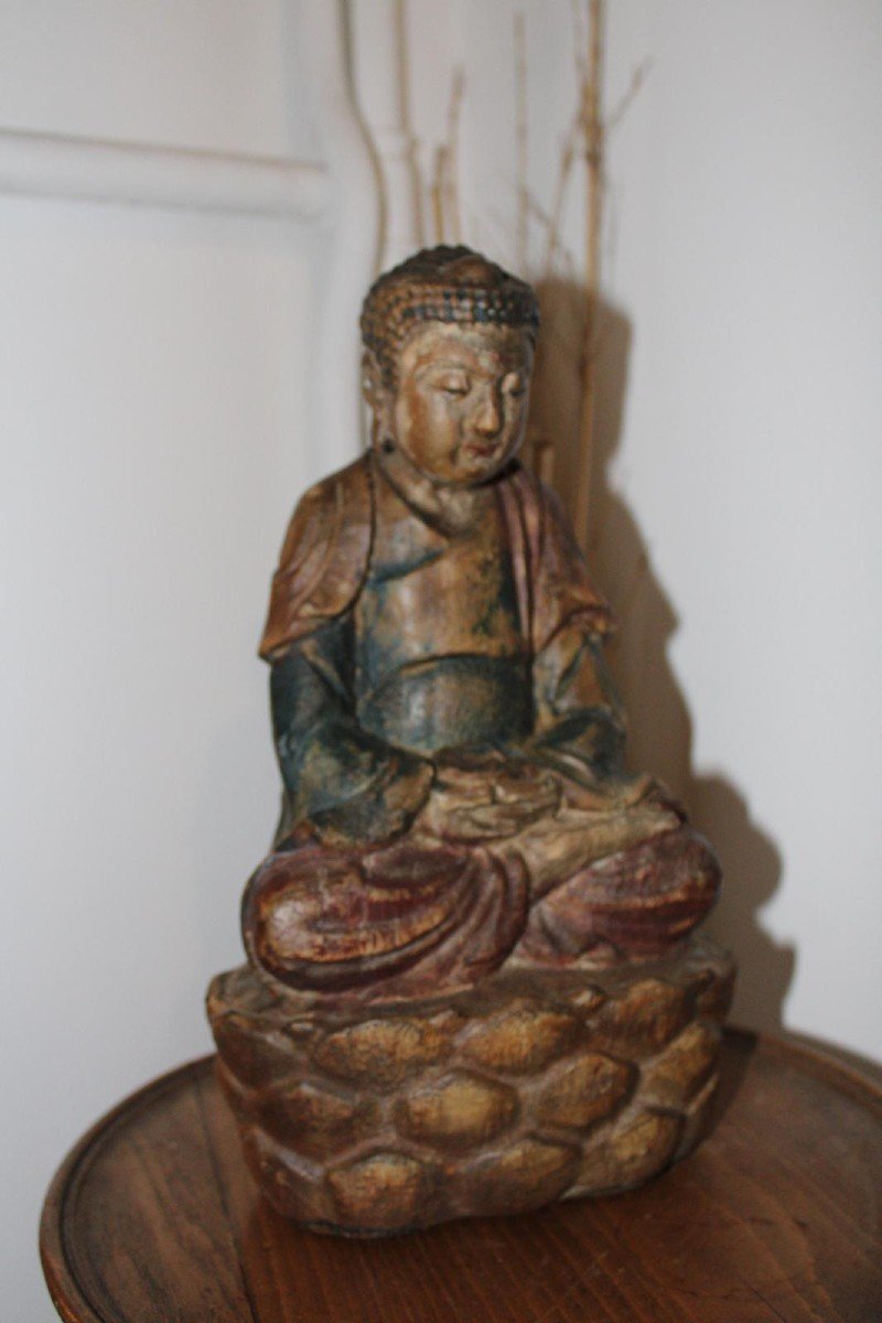 Buddha China Carved Wood Early 20th Century Asian Art-photo-1