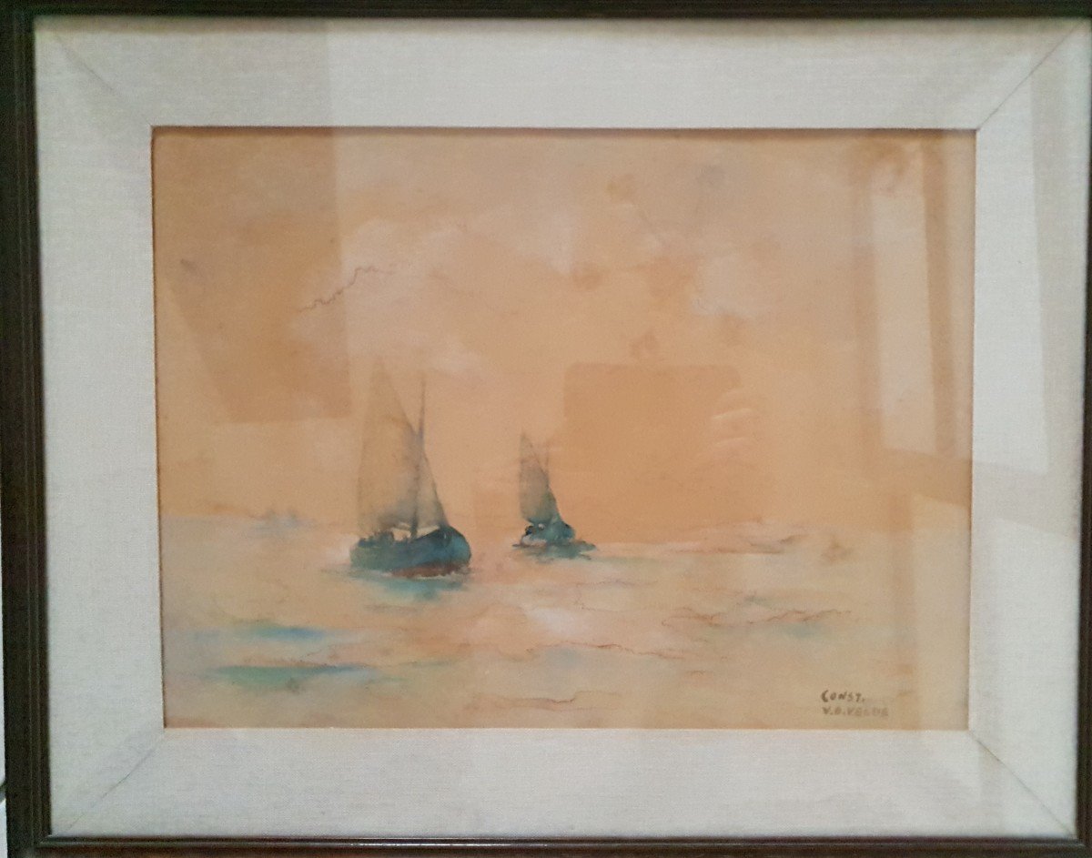 Aquarelle XXème - Marine - Voiliers - Van Der Velde-photo-4