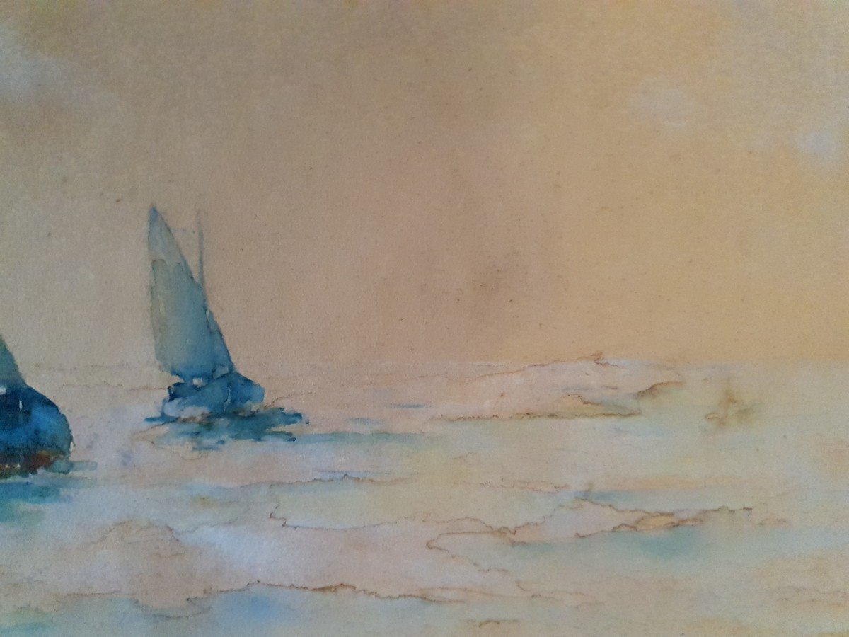 Aquarelle XXème - Marine - Voiliers - Van Der Velde-photo-1