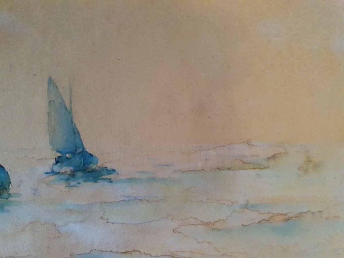 Aquarelle XXème - Marine - Voiliers - Van Der Velde-photo-3
