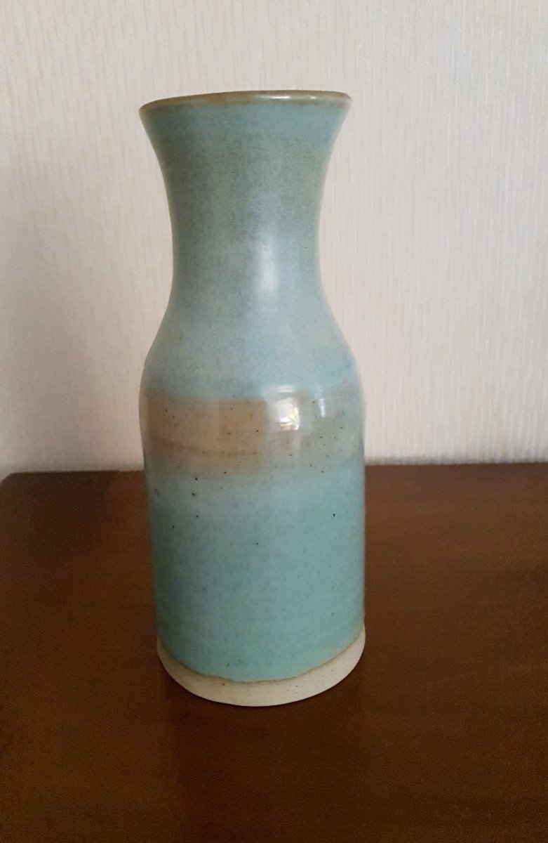 20th Century Ceramic - Monogrammed Green Vase Vg-photo-3