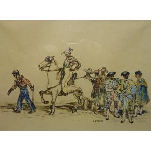 Marcel LEPRIN (1891-1933) - "paseo" - Gouache Sur Papier