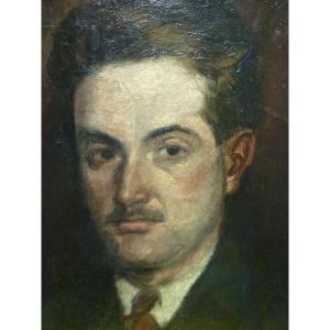 Marcel Leprin (1891-1933) - "Portrait de l'Homme à la cravate rouge" - Huile Sur Toile