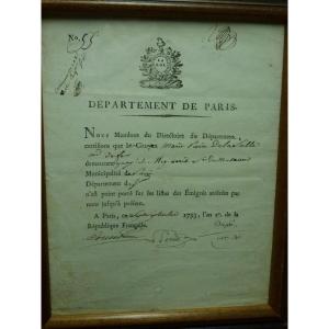 Révolution - "certificat d' Emigration" - 1793 - Document - Histoire