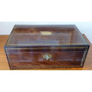 Travel Writing Case - 19th Century - English - Mahogany And Brass - Monogrammed