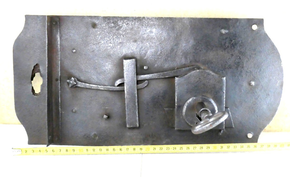 Large French Wrought Iron Lock, Directoire Period, 42cm-photo-2