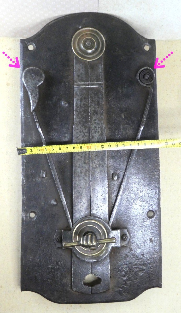 Large French Wrought Iron Lock, Directoire Period, 42cm-photo-1