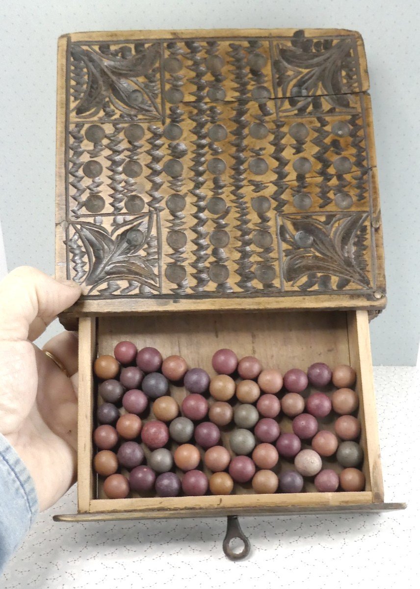 Homemade Carved Wood Game. French Primitive Aggravation Board Game, Antique