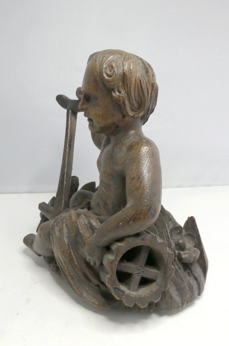 Allegory Of River, Small Carved Wood Pediment, Early 19th Century-photo-2