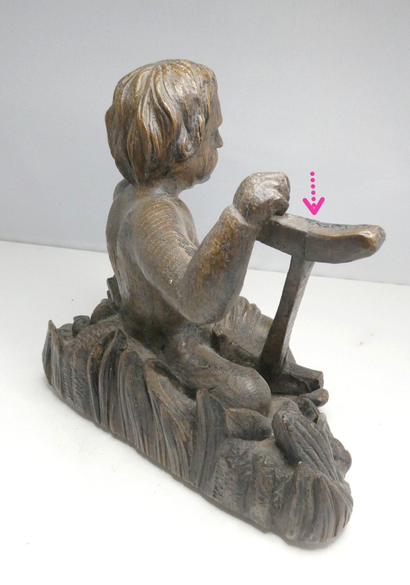 Allegory Of River, Small Carved Wood Pediment, Early 19th Century-photo-2