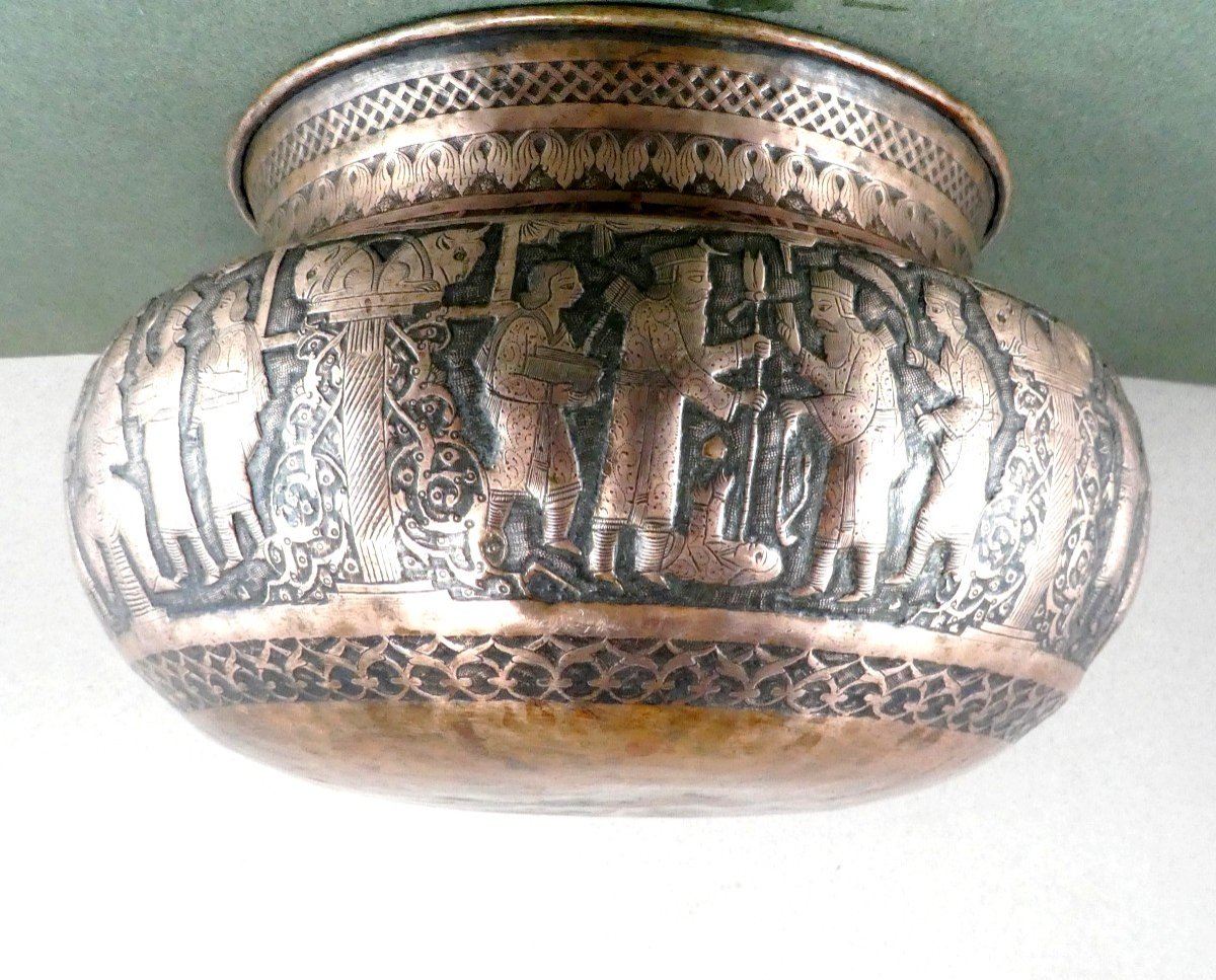 Embossed Copper Basin, Royal Scenes, Persia, Late 18th Century, Qadjar Art