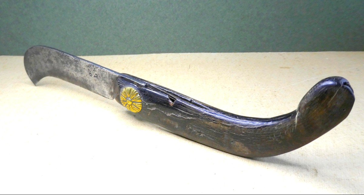 French Winegrower's Knife, Horn, Steel, Marked, Worn By Using, 19th Century