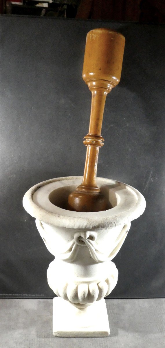Turned Boxwood: Huge Mortar Pestle, Pharmacy, 19th Century-photo-1
