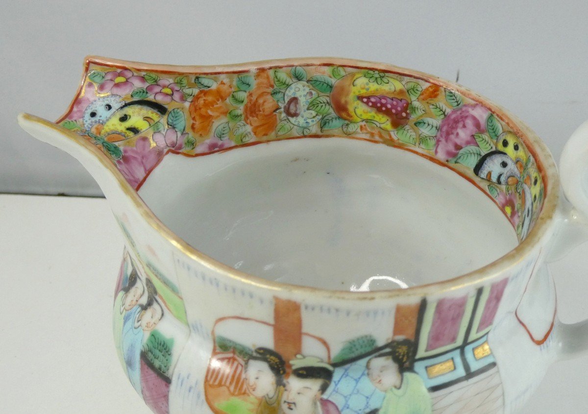 Crémier Porcelaine De Chine, Canton, Le Mandarin Et Sa Cour-photo-2