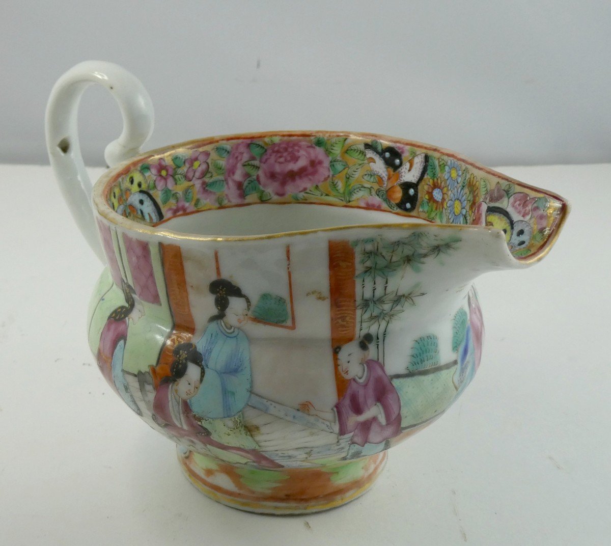 Crémier Porcelaine De Chine, Canton, Le Mandarin Et Sa Cour-photo-3