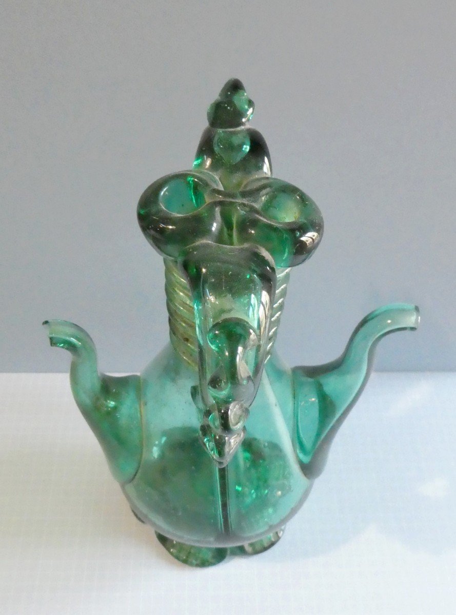 Double Cruet, Emerald Blown-spun Glass, Primitive, Catalonia-photo-1