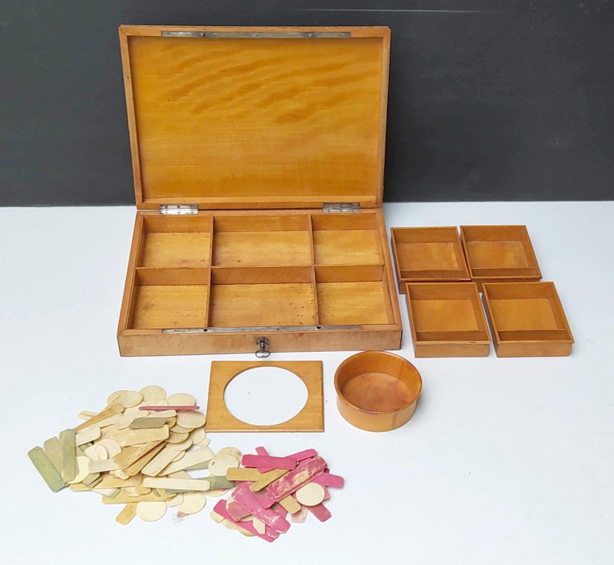Inlaid Maple Box, Compartmentalized, Charles X Period-photo-3