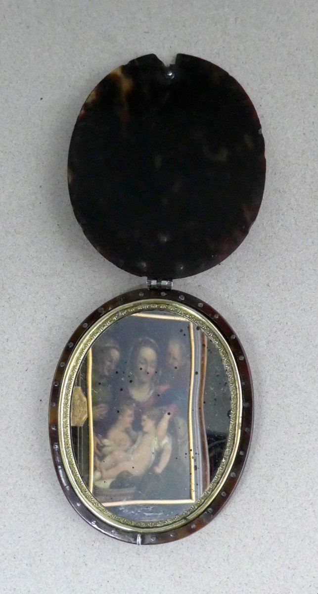 Monture De Miroir De Poche écaille Et Argent Clouté, époque Louis XIV -M--photo-4