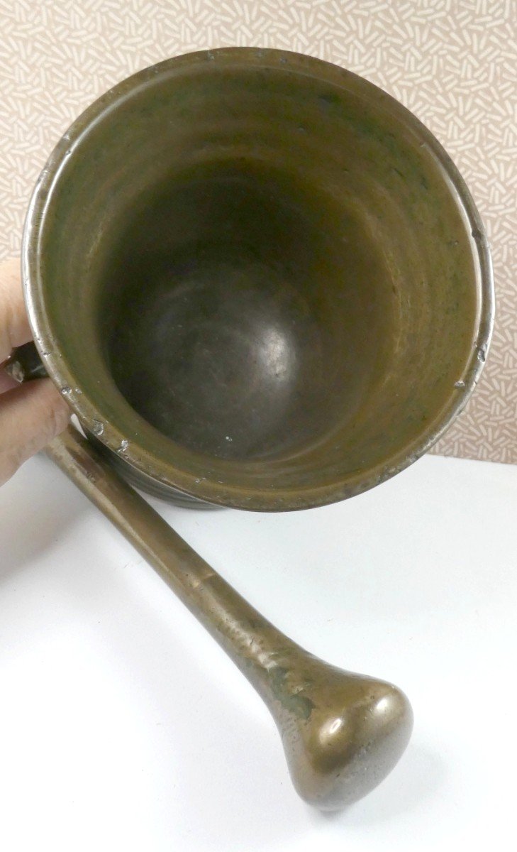 Powerful Apothecary Mortar, Bronze, Two Handles, Flanders, Circa 1650-photo-3