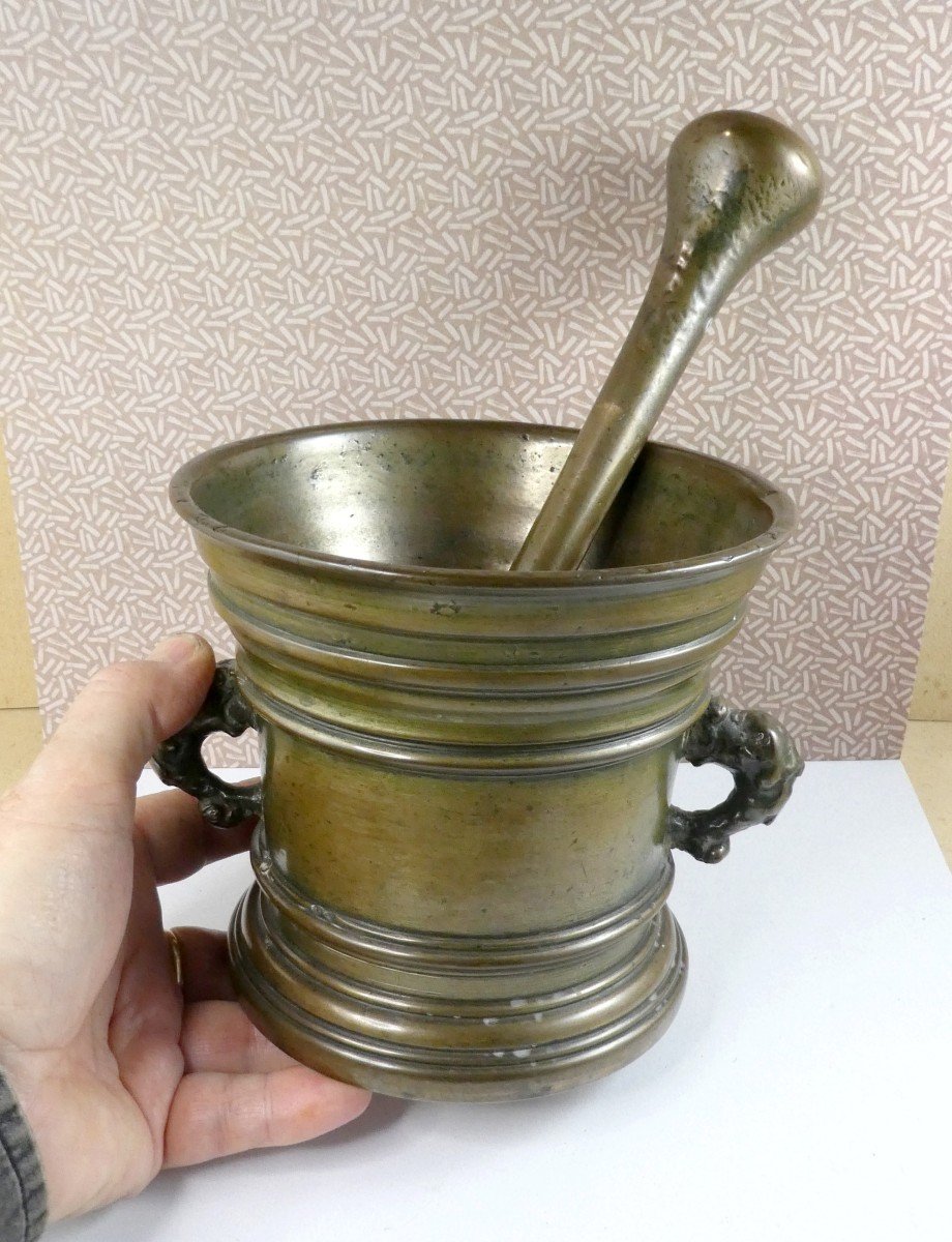 Powerful Apothecary Mortar, Bronze, Two Handles, Flanders, Circa 1650-photo-1