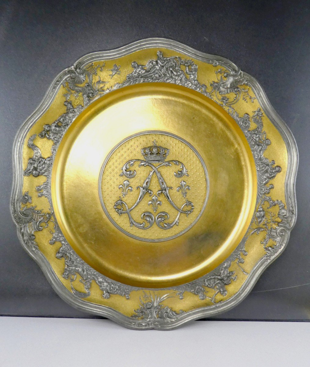 Etain d'Or, Assiette Royale Par Jules Brateau, Qualité Musée-photo-2