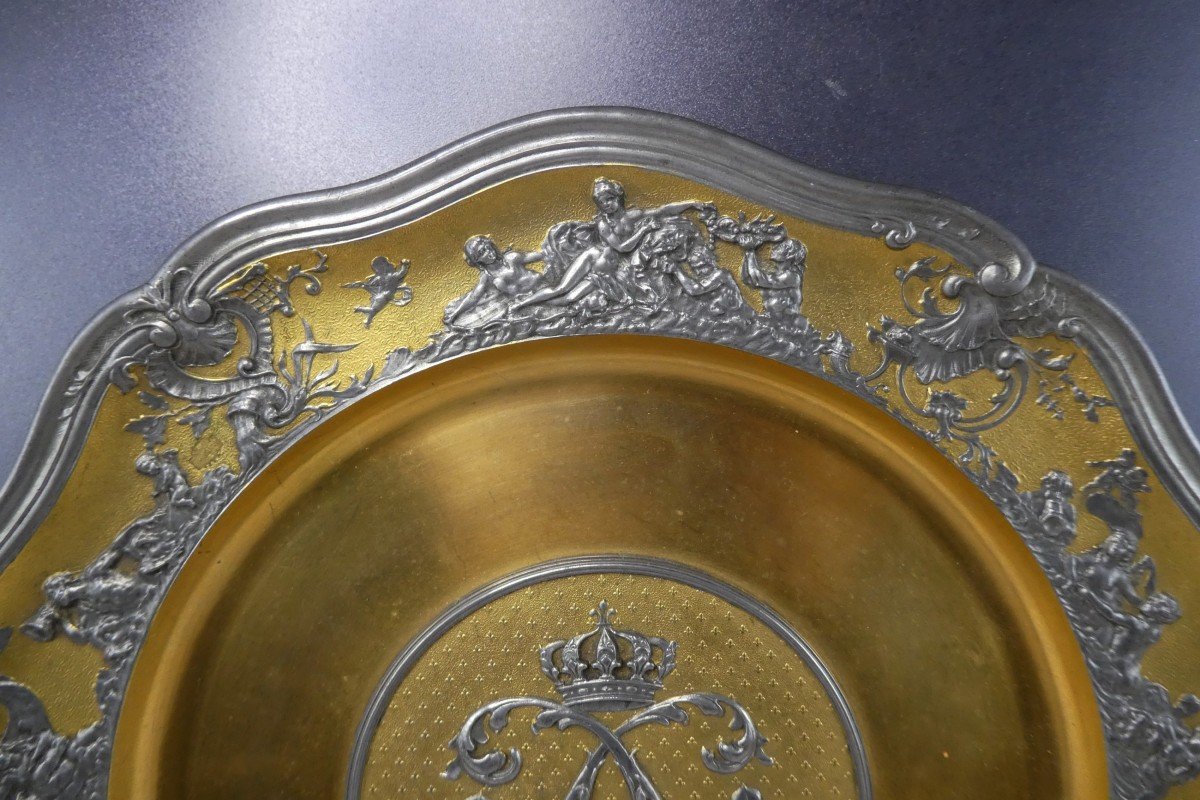 Etain d'Or, Assiette Royale Par Jules Brateau, Qualité Musée-photo-3