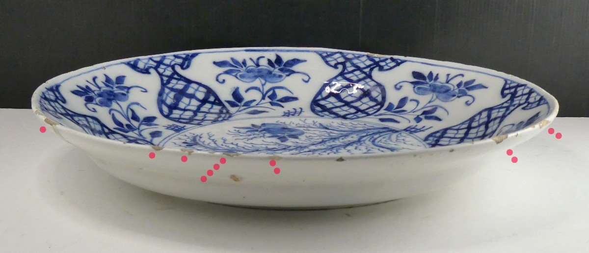 Large 18th Century Dish, Stylized Pineapples, Delft Peasant-photo-4