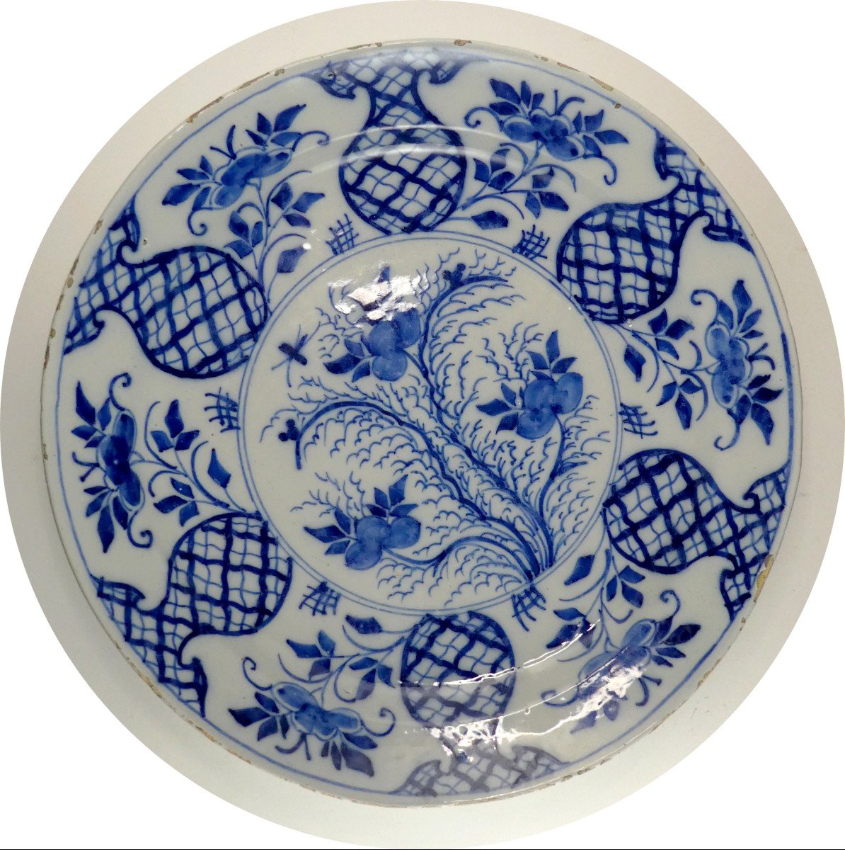 Large 18th Century Dish, Stylized Pineapples, Delft Peasant-photo-1