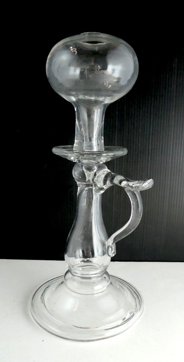 Lampe Provençale à Pied Creux, Verre Soufflé, Modèle Rare 19e Siècle