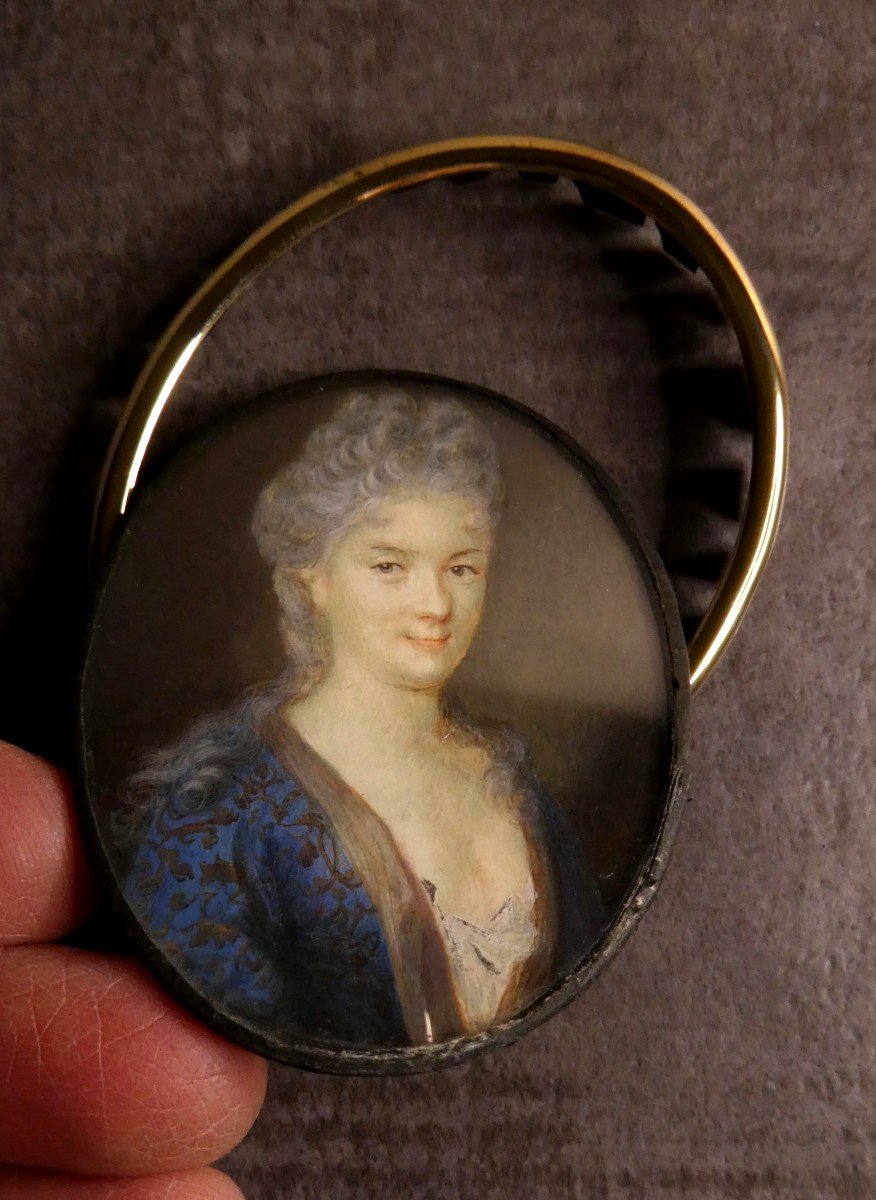 Miniature Sur Vélin d'Une Belle Dame De La Cour, époque Louis XV-photo-3