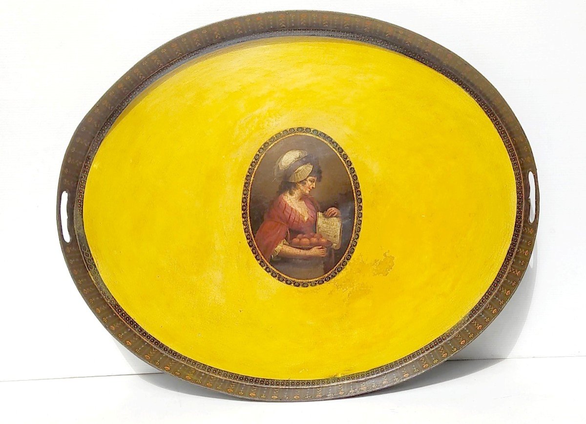 Grand Plateau Regency Tôle Peinte Jaune Citron ! Vers 1820, Belle Qualité