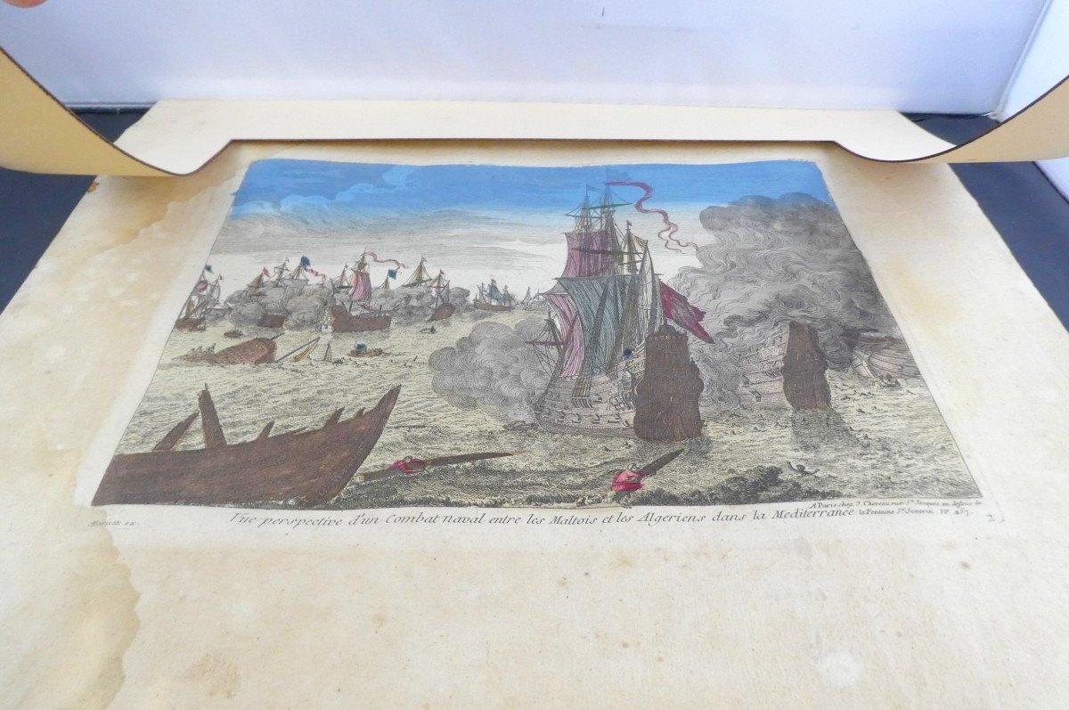 Marine, 18th Century: Watercolor Engraving Malta Order, By Mariette-photo-2