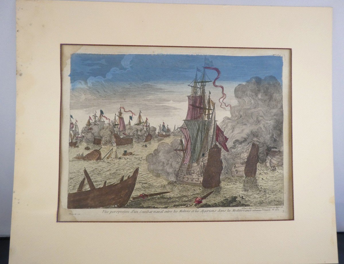 Marine, 18th Century: Watercolor Engraving Malta Order, By Mariette-photo-4