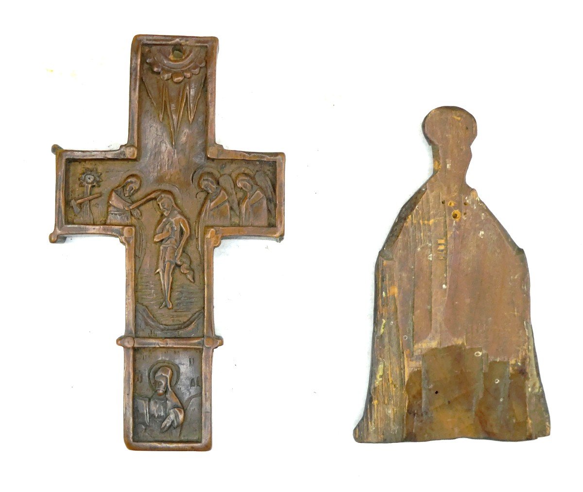 Art Russe : Croix Pectorale Buis sculpté, Vierge En Majesté, -photo-2