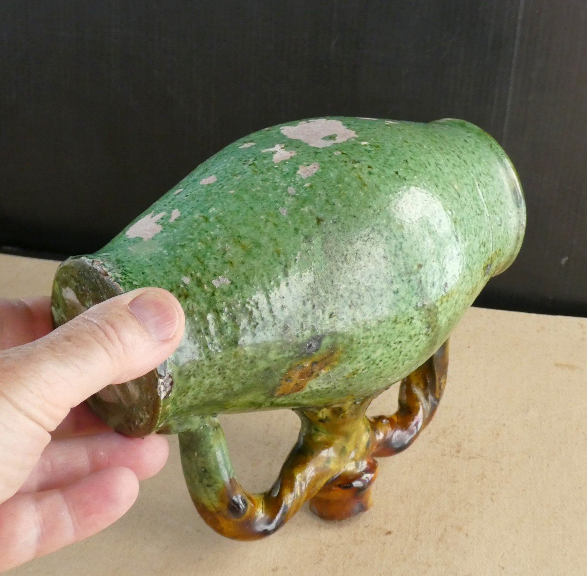 Barrel Gourd, Bicolor Glazed Earthenware, 19th Century-photo-4