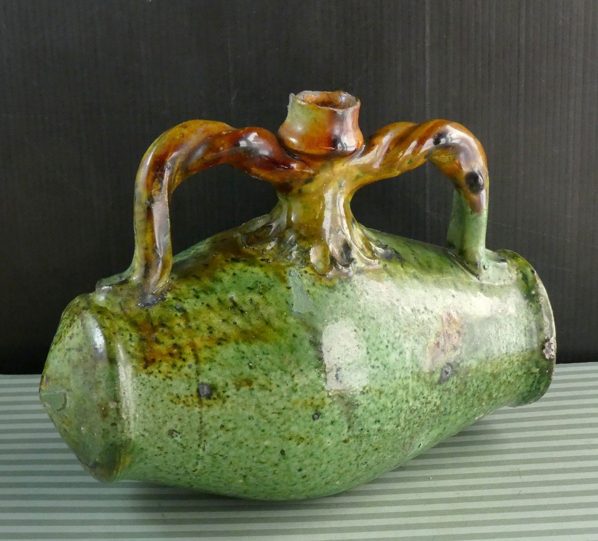 Barrel Gourd, Bicolor Glazed Earthenware, 19th Century-photo-1