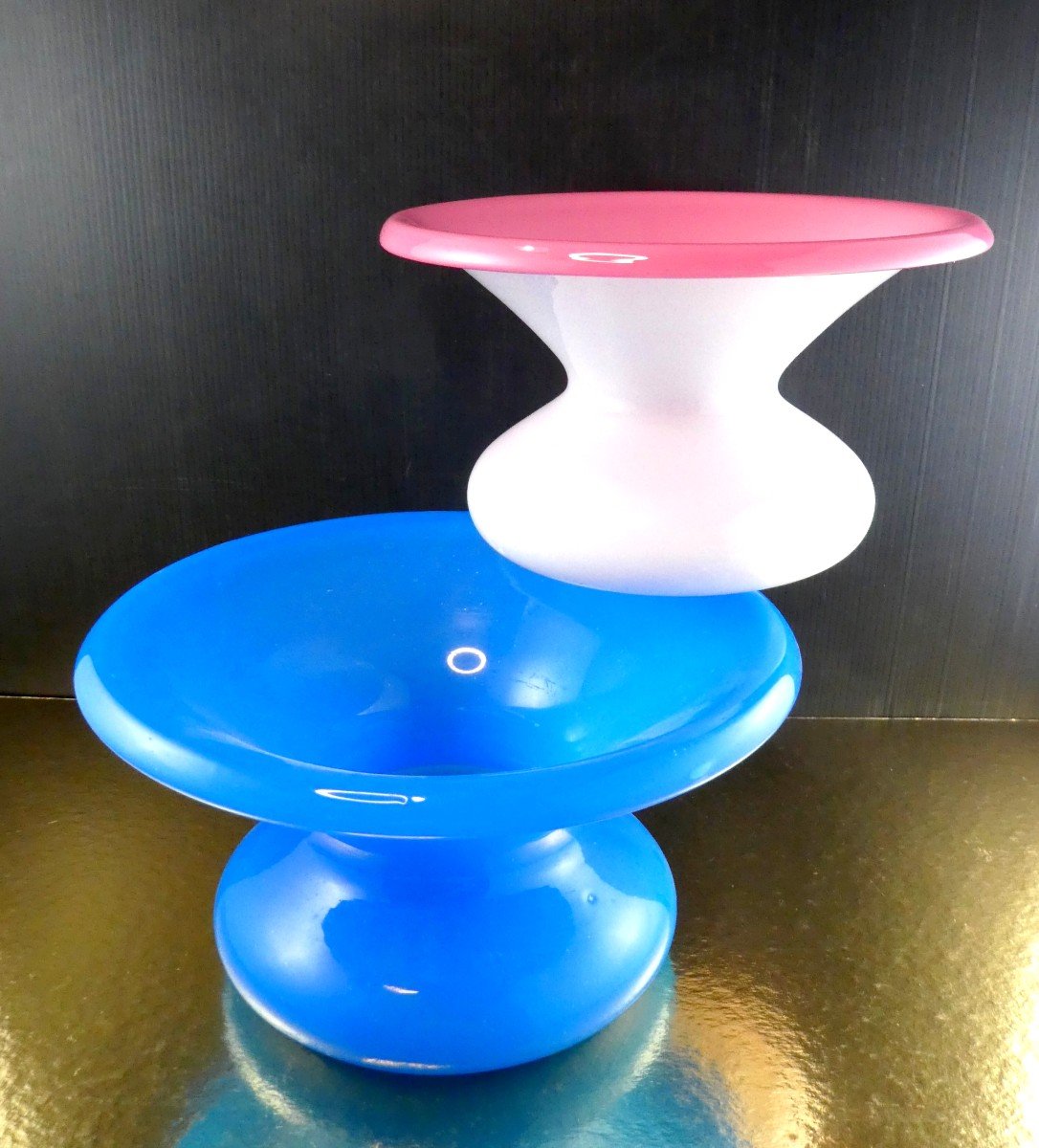 Large Louis Philippe Cuspidor, Blue Blown Opaline Glass-photo-2