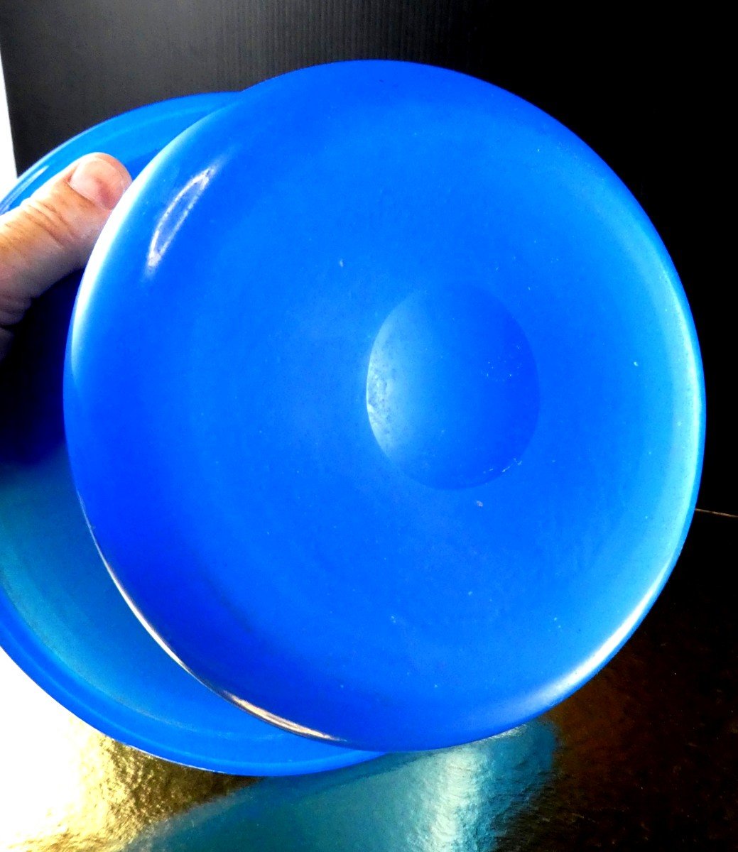 Large Louis Philippe Cuspidor, Blue Blown Opaline Glass-photo-1