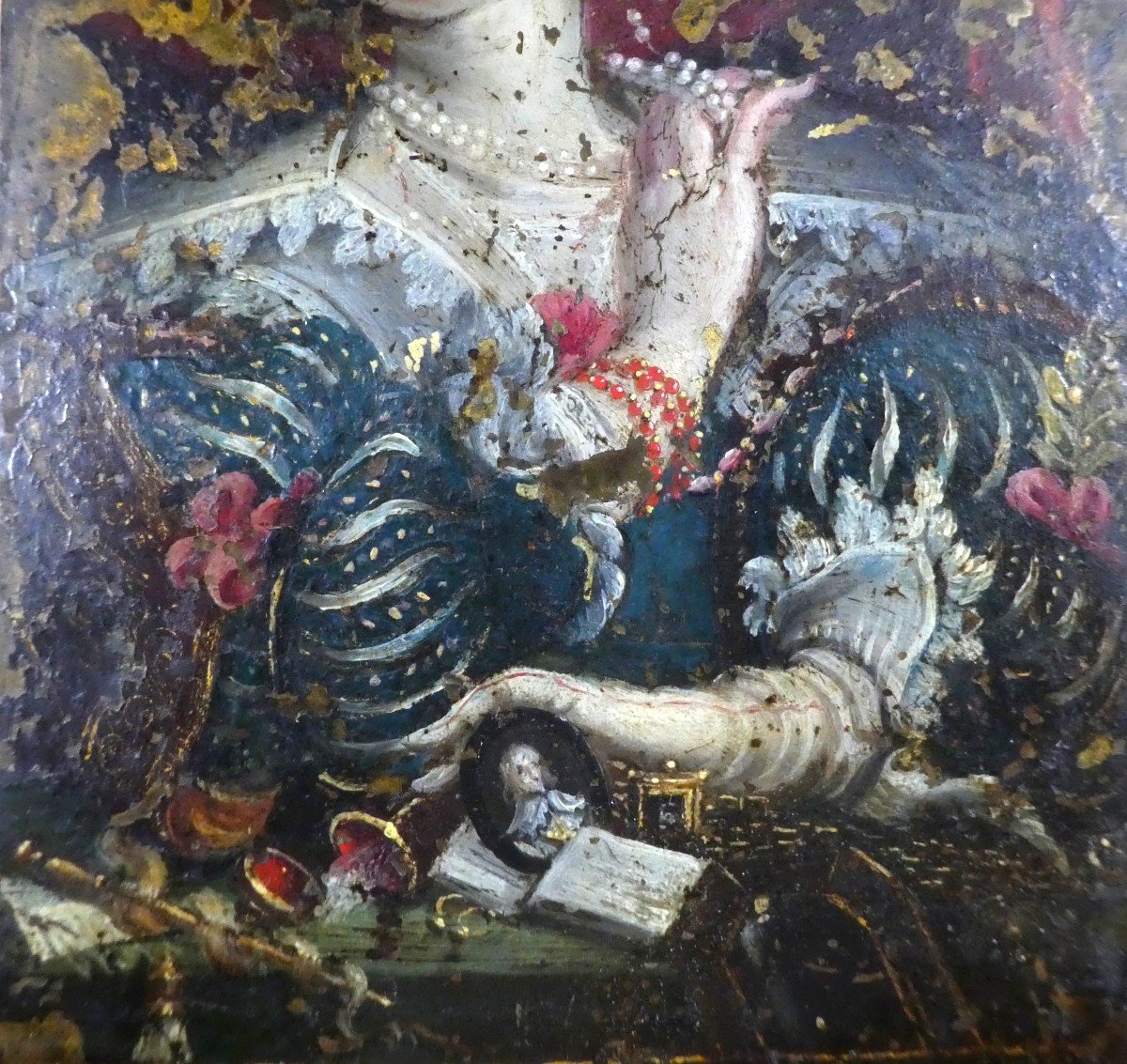 Musée : Portrait D’époque, La Reine Anne, Vers 1620, Cuivre, état De Découverte-photo-1